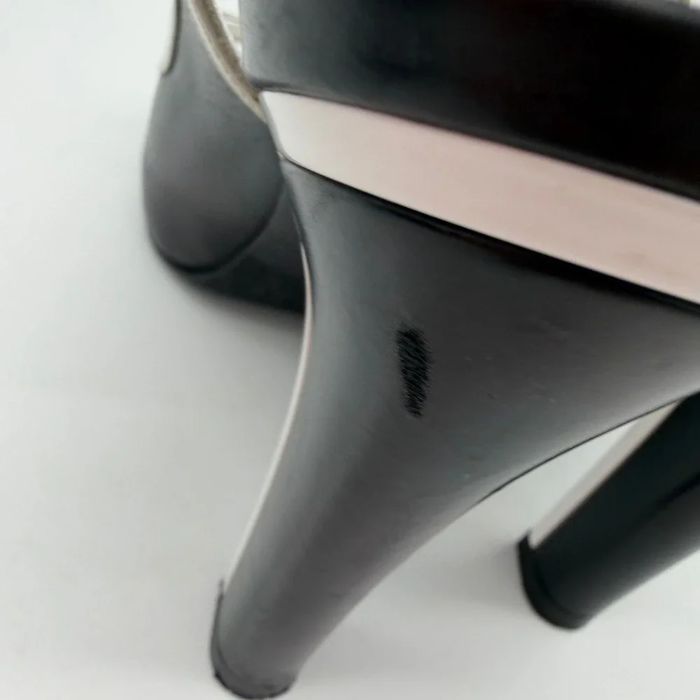 Authentic Marino Fabiani Slingback Heels Size 38 Black White Platform Italy